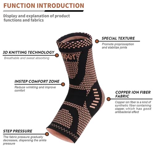 Copper Ankle Brace Copper Infused Support for Men & Women (Pair), Best Ankle Compression Sleeve Socks for Plantar Fasciitis, Sprained Ankle, Achilles Tendon, Pain Relief, Recovery