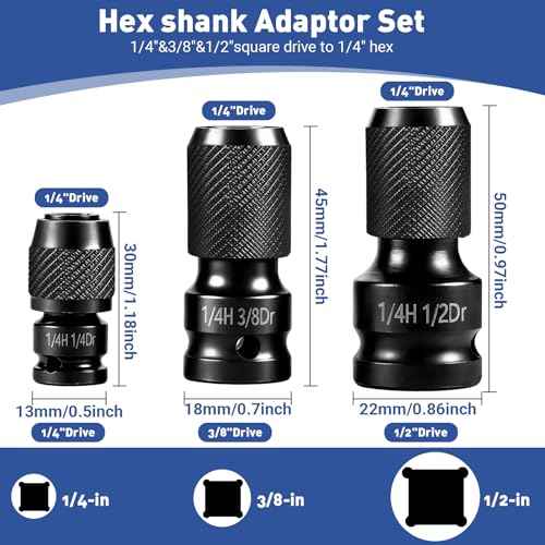 3-Piece Quick Release Impact Bit Holder Set, 1/2" 3/8" 1/4" Square Drive to 1/4" Hex Shank Adapter, Impact Wrench Converter for Ratchet & Power Tools