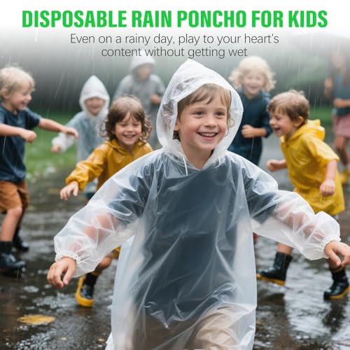 GAOHUI Clear Disposable Rain Ponchos for Adults & Kids Pack of 4, Thicker Material