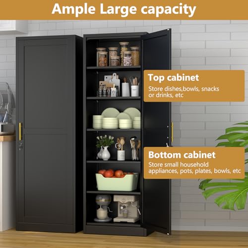 Lusiwry 67-Inch Tall Narrow Metal Storage Cabinet with Lock - Black, Model 67H-1D