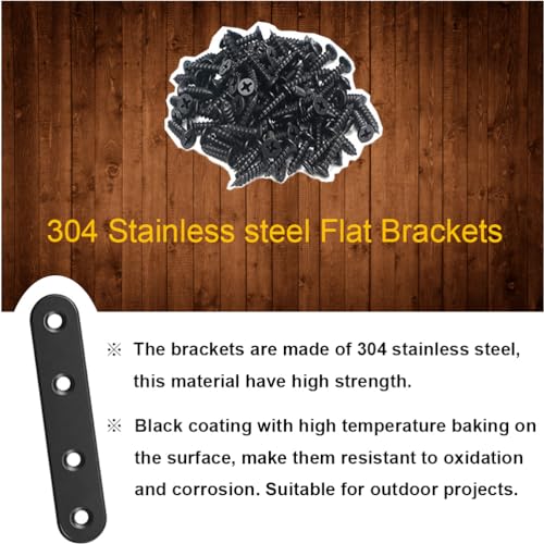 24 Pack Black Stainless Steel Flat Brace Mending Plates - Heavy Duty Furniture Repair Brackets with Screws