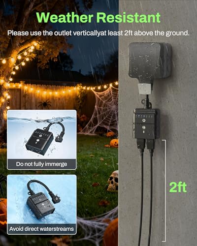 BN-LINK Outdoor Timer with Remote Control for Lights, 2 Outlets, 100FT RF