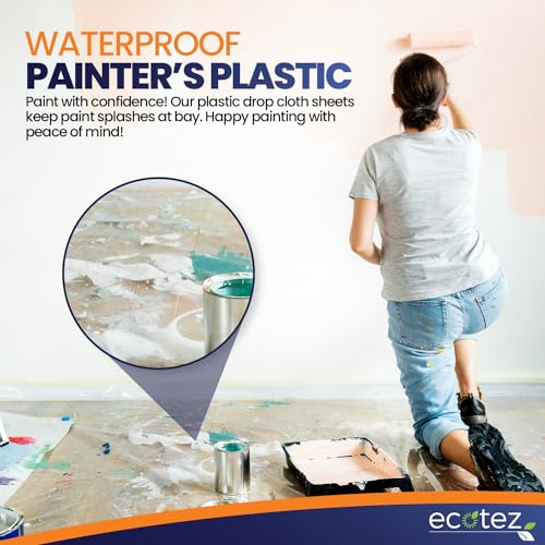 Ecotez 6 Pack 12x9 ft Extra Large Plastic Drop Cloth for Painting - Standard Variant