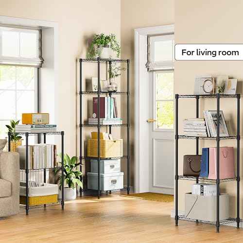 3 Tiers Shelf Metal Storage Shelves Wire Rack Closet Organizers with Wheel for Garage Kitchen Bathroom Laundry Black 11.8" D x 17.7" W x 28.8" H
