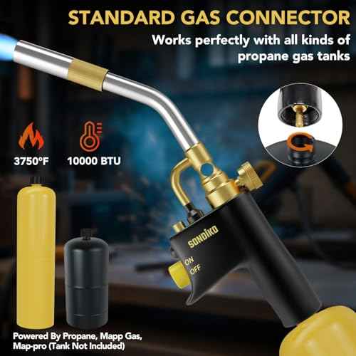 Sondiko Propane Torch Head, High Intensity MAPP Torch Head Trigger Start Gas Torch, Plumbing Soldering Torch for Welding, Machine Maintenance, Barbecue