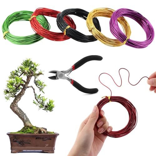 Tree Training Wire Kit - 5 Rolls (164ft),Bonsai Training Wires with Wire-Cutter,Aluminum Wires Bonsais Tool Kit, Bonsai Accessories for Bonsais Trees Indoor Garden DIY Tools