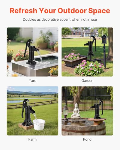 VEVOR Black Hand Pitcher Pump for Wells & Gardens, 25 ft Lift, Easy Install