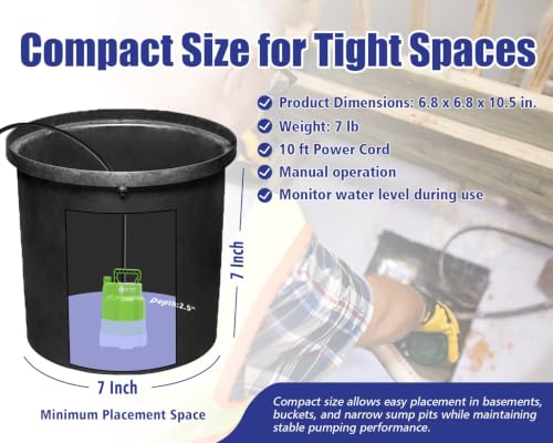 G Green Expert 1/4HP Submersible Sump Pump 1800GPH Water Drainage for Basement & Pool