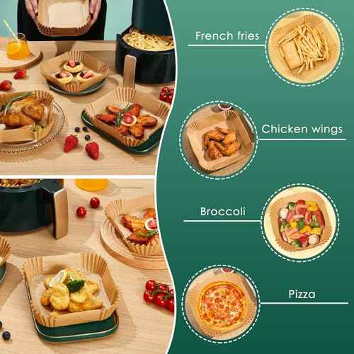 400 Pcs Air Fryer Paper Liners, 8" Square Air Fryer Liners Disposable, Heavy-Duty Parchment Paper for 5-8 qt Airfryer Basket, Non-Stick & Grease-Proof Baking Liner for Oven Pan