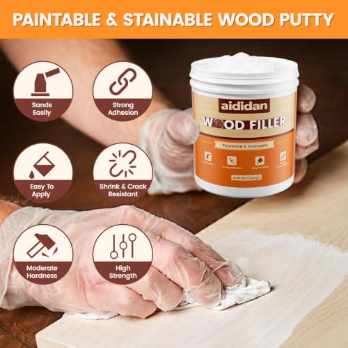Aididan White Wood Filler 16 Oz - Paintable & Stainable Wood Repair Kit