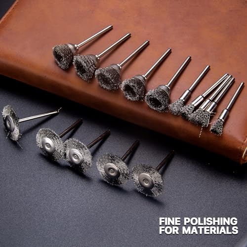 15 Pieces Stainless Steel Wire Brushes, Wire Brush Wheel, Steel Wire Polishing Wheel Kits for Dremel Rotary Tools (1/8 Inch Mandrel)