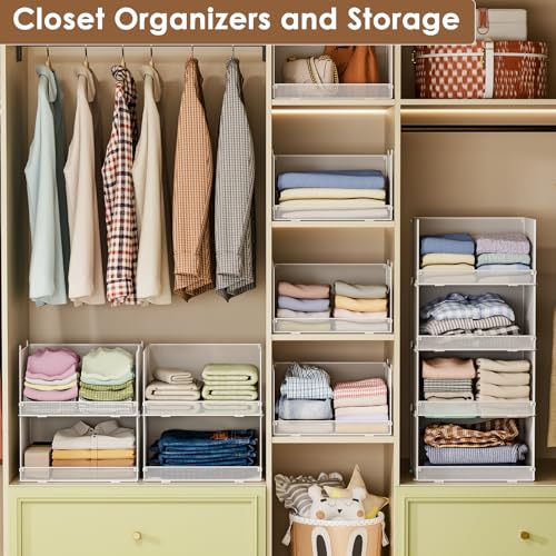 Tiaoheka White 4-Tier Stackable Closet Organizer Shelves - Foldable Storage Bins