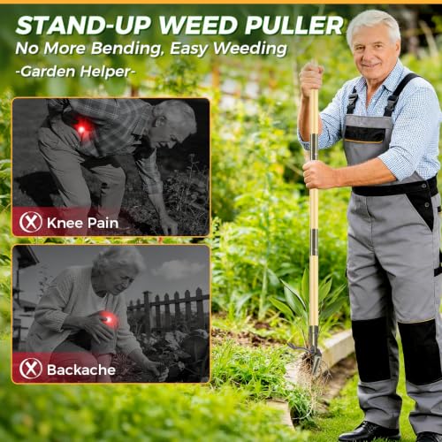RexWeed Bamboo Brown Stand-Up Weed Puller Tool with Long Handle