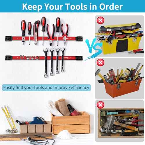 4 Pieces 18" Magnetic Tool Holder Strip, Red Magnet Bar, Metal Tool Organizer Rack for Garage Organization, Easy To Install in Workshop, Mounting Screws Included