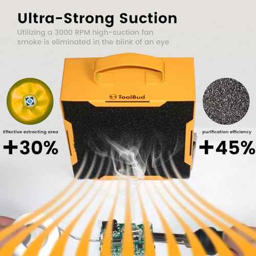 Upgraded ToolBud Solder Fume Extractor with Removable Magnetic Flaps | Portable, High-Efficiency Solder Smoke Absorber for Soldering, DIY, & Art | Compact Design for Clean Air
