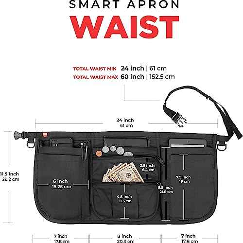 Smart Apron Waist Apron - 7 Pockets with Zippers & Adjustable Clip Belt For Kitchen Cooking Restaurants Waiters Servers BBQ