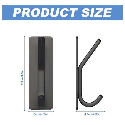 Black Command Hooks for Wall - 6 Pack Matte Black Curved Double Hooks, Multi-Use Hangers for Coats, Towels & Robes, No Damage Removable Organizers for Bathroom & Bedroom Doors