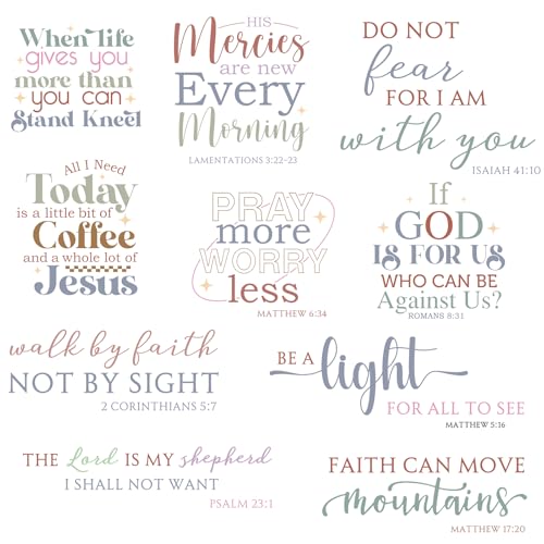 Kosiz 10 Pcs Bible Quote Verse Wall Stickers Inspirational Wall Decals Peel and Stick Quotes Motivational Scripture Religious Stickers for Home Library Office Art Decorations(Stylish Style)