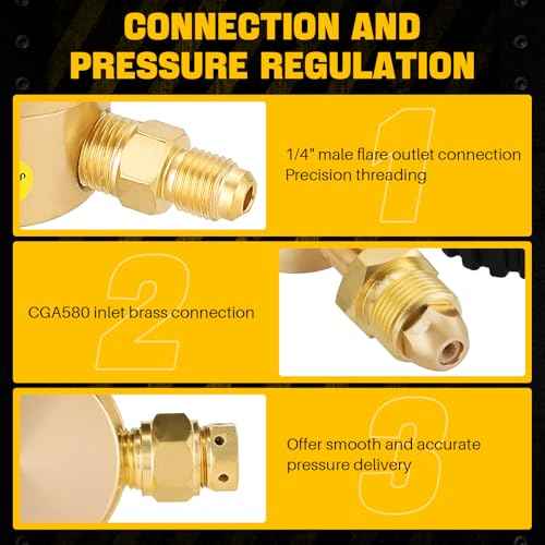DASBET Nitrogen Gas Regulator with Double Gauges 0-800 PSI Delivery Pressure Range, 1/4" Male Outlet Connection and CGA580 Inlet Brass Connection for HVAC Purging