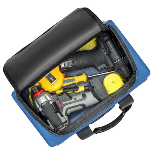 3 Pack Heavy Duty Tool Bags, Wide Mouth Tool Storage Bag with 5 Pockets, 12 inch Small Tool bag for Electricians, Maintenance Workers, Plumbers, Household use