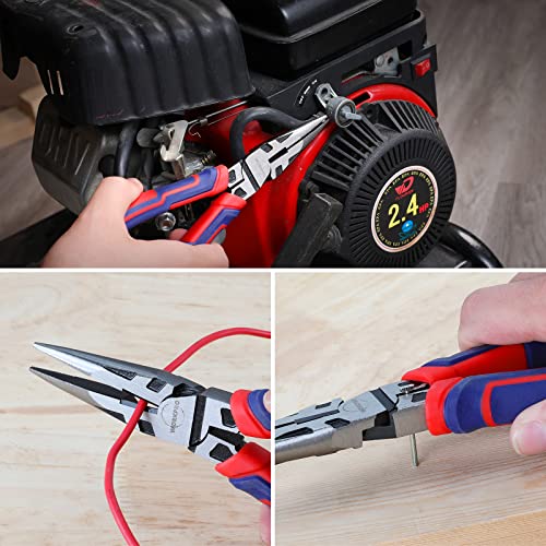 WORKPRO 8-Inch Straight Needle Nose Pliers Heavy-Duty CRV Steel With Wire Cutter