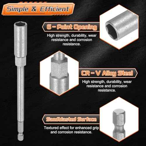 HARFINGTON Nut Driver Drill Bit 10mm Metric Impact Socket 1/4" Hex Shank 6" (150mm) Extra Long 6-Point Sockets Quick-Change CR-V Steel Bolt Setter for Power Drill Drivers