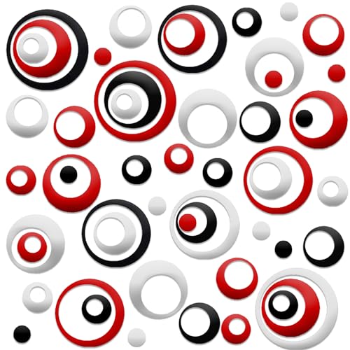 72 PCS Acrylic Circle Mirror Wall Stickers Removable Round Dots Mirror Wall Decals DIY Decals Modern Art Mural for Home Living Room Bedroom Decor (Black, Red, Silver£©