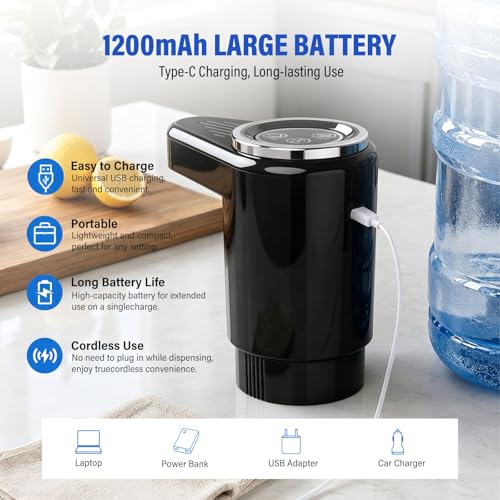 Swardroof Rechargeable Dual Motor Water Jug Pump - Gloss Black for 5 Gallon Bottles