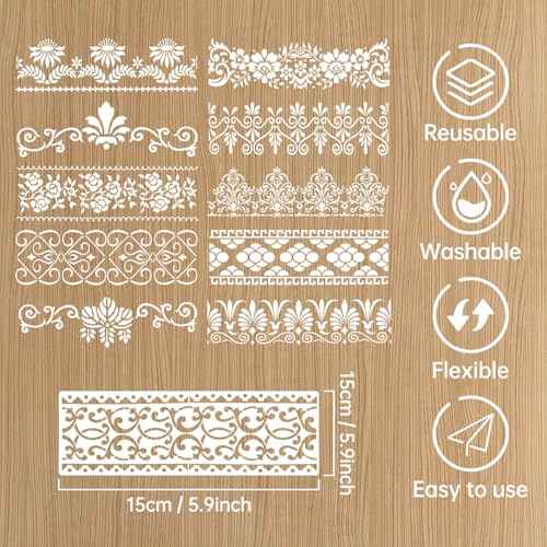 12 PCS Retro Border Stencils for Painting Plastic Reusable Stencils for Crafts Wood Furniture Wall Table Chair Cabinet Canvas Floor and Other DIY Crafts