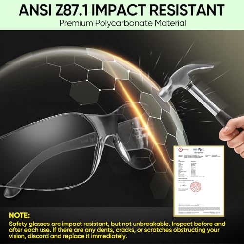 TICONN 3 Pairs Clear Safety Glasses ANSI Z87.1 Protective Goggles for Men & Women