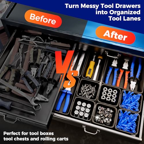 ALIKZO 70PCS Tool Box Organizer Tray Set 5 Sizes with EVA Non Slip Pads (Black) – Interlocking Drawer Bins