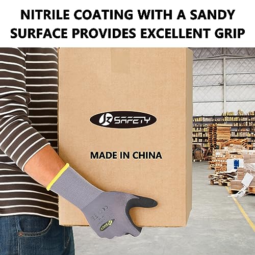 JKSafety Sandy MicroFoam Nitrile Safety Work Gloves with Touch Screen capability 3 Pairs Lightweight Work Utility Gloves EN388 Non-Slip Grips Nylon Spandex material Charcoal Gray (G229-CGrey3 L)