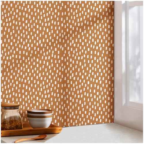 HAOKHOME Peel and Stick Wallpaper Boho Modern Dots Wall Paper Removable for Bathroom Caramel/White Contact Paper 17.3in x 9.8ft