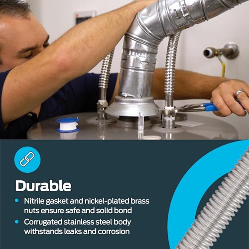 Eastman 12-Inch Stainless Steel Flexible Water Heater Supply Line, 3/4" FIP & Crimp PEX