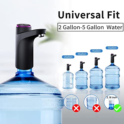 BIMVER Black Portable Electric Water Dispenser for 5 Gallon Bottles, USB Rechargeable, 600ml Quantitative Pump