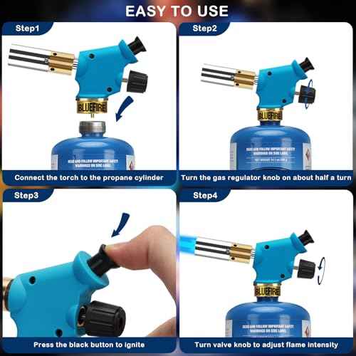 BLUEFIRE propane torch Handy Torch Head Push Button Trigger Start Nozzle Torch Fuel Propane MAPP MAP PRO Gas Cylinder blowtorch is suitable for welding Soldering Brazing Cooking Glass Beads DIY(torch)