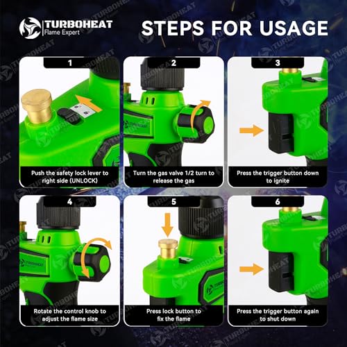 High-Intensity Turbo Torch Head with Auto-Igniter - for Propane/MAPP Gas (Cylinder Not Included) - with Rubber Grip for Soldering, Brazing, Welding