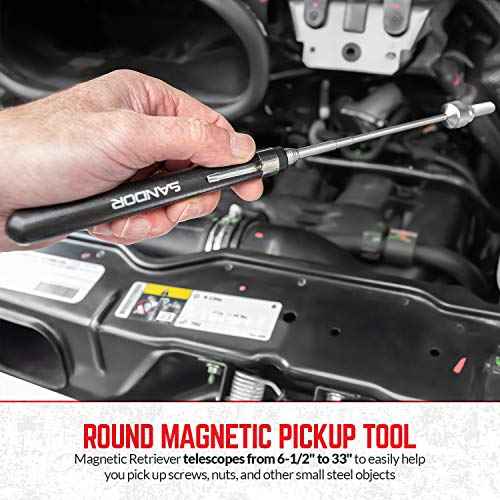 3 Pcs Inspection Tool Set - Magnetic Parts Tray, Telescoping Inspection Mirror, and Extendable Magnet Pick-Up Tool for Screw, Bolts, Nuts, Washers, Pins and Small Metal Parts, Magnetic Tool Tray