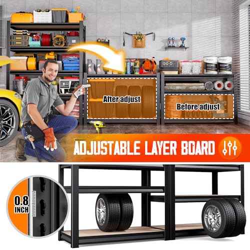 71"H Garage Shelving-5 Tier Garage Storage Shelves,Adjustable Heavy Duty Metal Shelving Unit and Storage Large Rack,Utility Steel Shelf For Warehouse Industrial Pantry Basement Organizers 71"x32"x14"