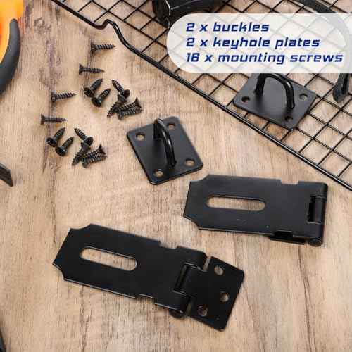 2 Pcs 3" Door Padlock Safety Hasp Latch, Stainless Steel Clasp Gate Lock Hasp with Fixing Screw Security Packlock Clasp for Cabinet Drawer Barn Door Window Shed Outdoor Fence Pet Cage Toolbox Black