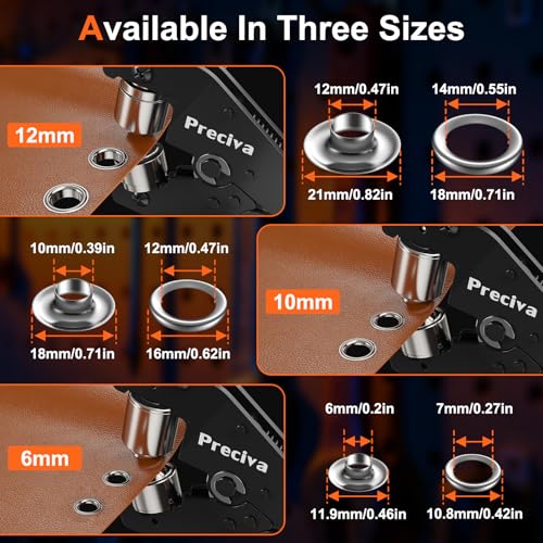 Preciva 3-Size Grommet Tool Kit - 1/2" 1/4" 3/8" Hole Punch & Eyelet