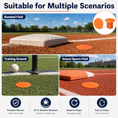 Orange Baseball Base Plugs 8 Pack - Field Anchors for Softball & Baseball