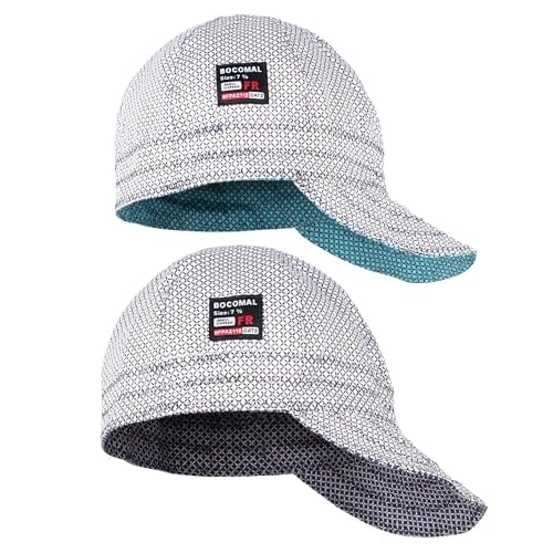 BOCOMAL Welding Cap Flame Resistant CAT2 Midweight Printed 6 Pannel Welder Caps-2 Pack