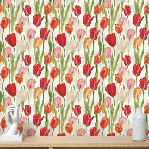 Floral Peel and Stick Wallpaper Boho Floral Contact Paper 17.3¡±X 120¡±Colorful Tulip Waterproof Wall Paper for Decorative Furniture Cabinets Self Adhesive Flower Removable Vinyl