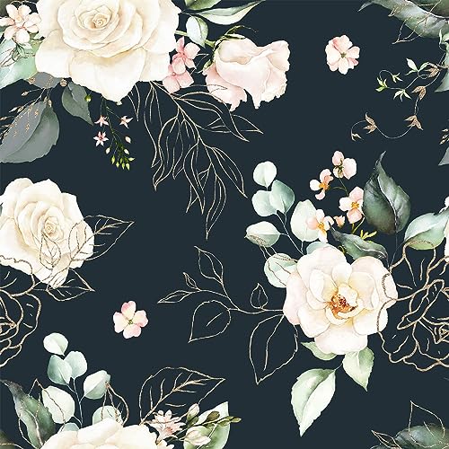 Floral Wallpaper Paper Peel and Stick Contact Paper Removable Black Gold Leaf Easy Peel Off Vinyl Wallpaper Self Adhesive for Bedroom Living Room 17.7 in x 6.6 ft