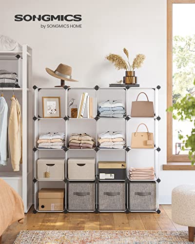 SONGMICS White 16-Cube Plastic Storage Organizer Shelves Without Doors