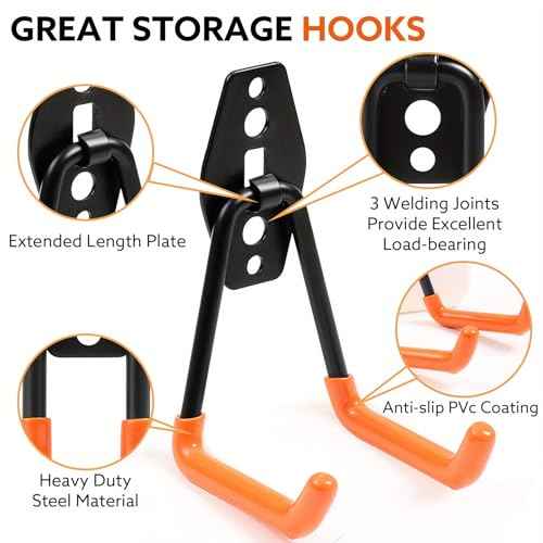 16 Pack Steel Wall Mount Garage Storage Hooks with Anti-Slip Coating, Heavy Duty, Hooks, for Hanging Bike, Ladder, Garden Tools