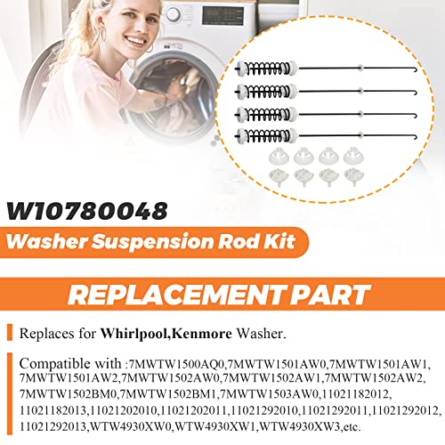 Beaquicy W10780048 4-Pack Washer Suspension Rod Kit for Whirlpool/Kenmore/Maytag