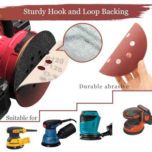 5 Inch Sanding Discs Hook and Loop, 70 PCS 8 Hole Sandpaper Include 120, 240, 320, 400, 600, 800, 1000 Grit for Random Orbital Sander