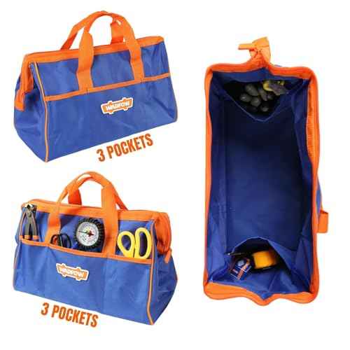 WTG3A16 16-inch Tool Bag,Multi-Pockets Tool bag with Waterproof Material and Wide Mouth Design,for Professional and Daily Use,Blue and Orange